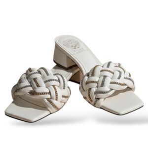 Vince Camuto White and Gold Braided Mules
